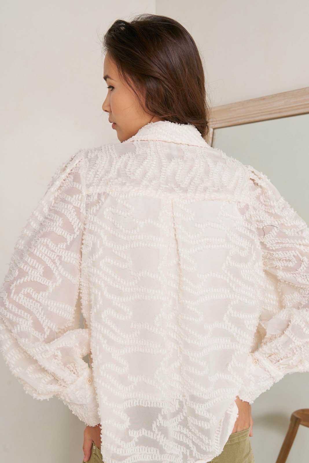 Cream Textured Sheer Blouse