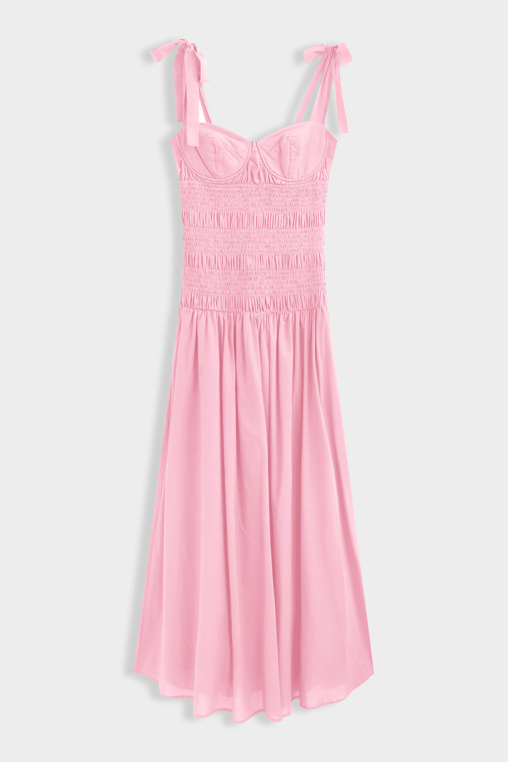 Pink Shirred Midi Dress