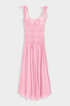 Pink Shirred Midi Dress