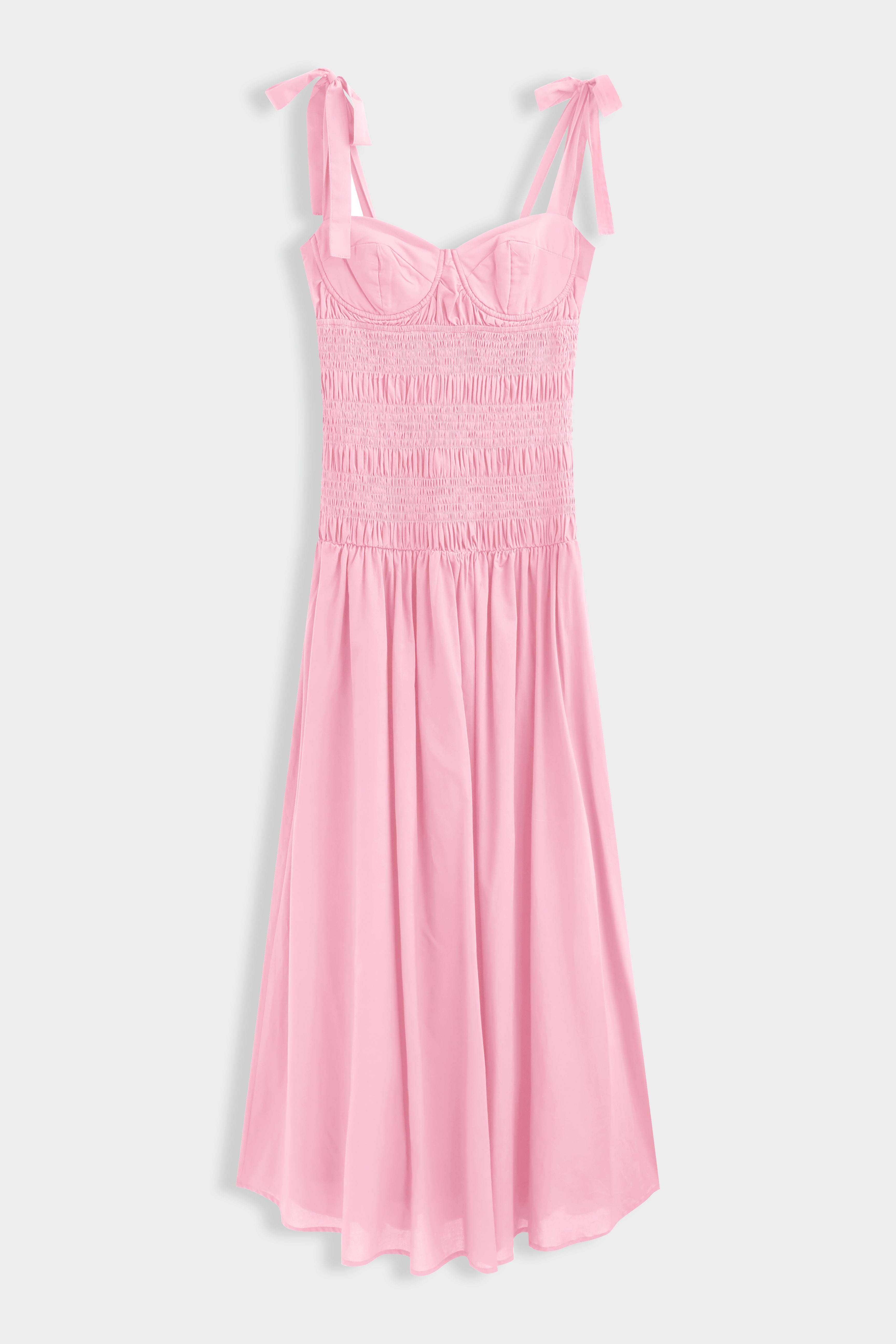 Pink Shirred Midi Dress