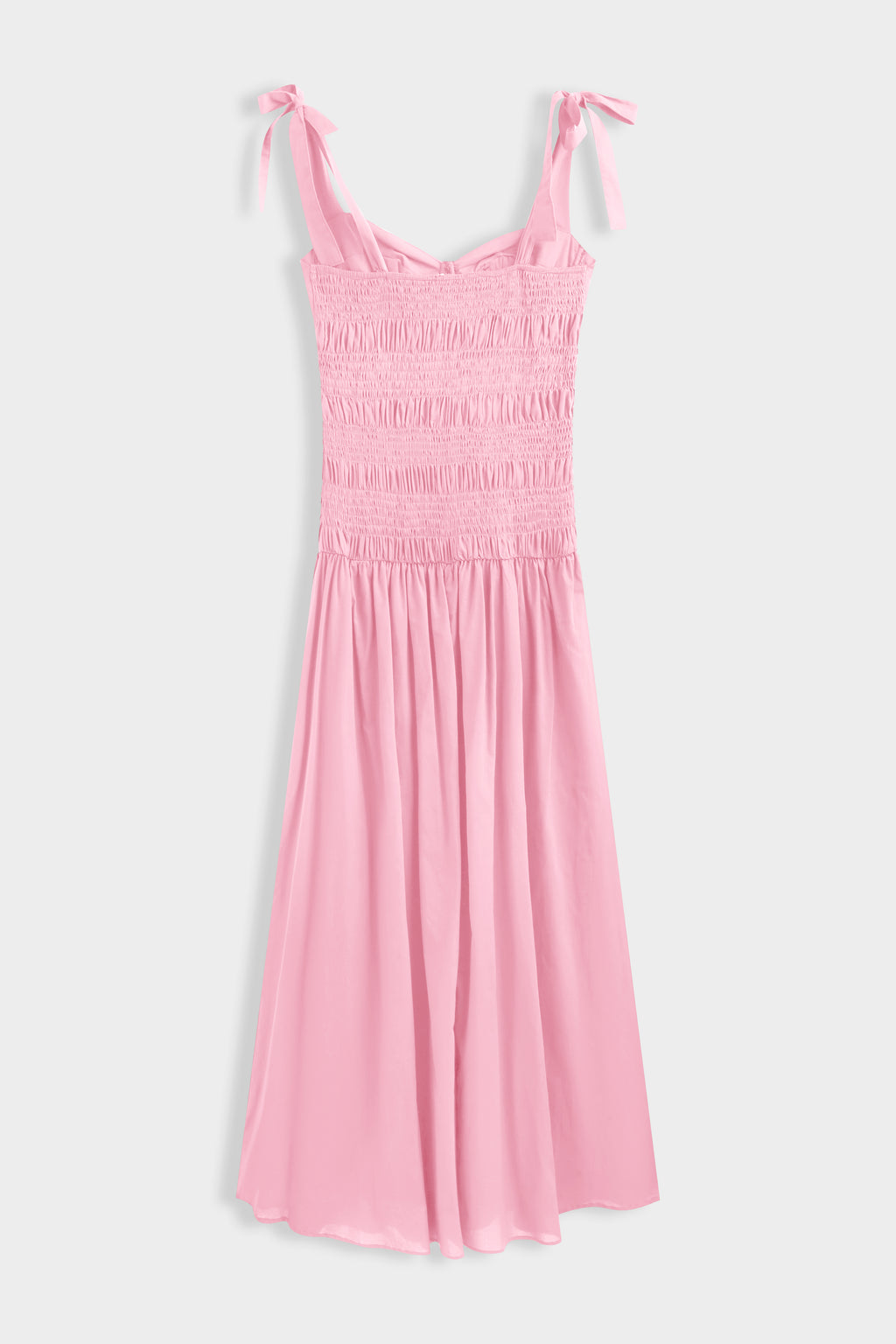 Pink Shirred Midi Dress