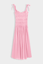 Pink Shirred Midi Dress