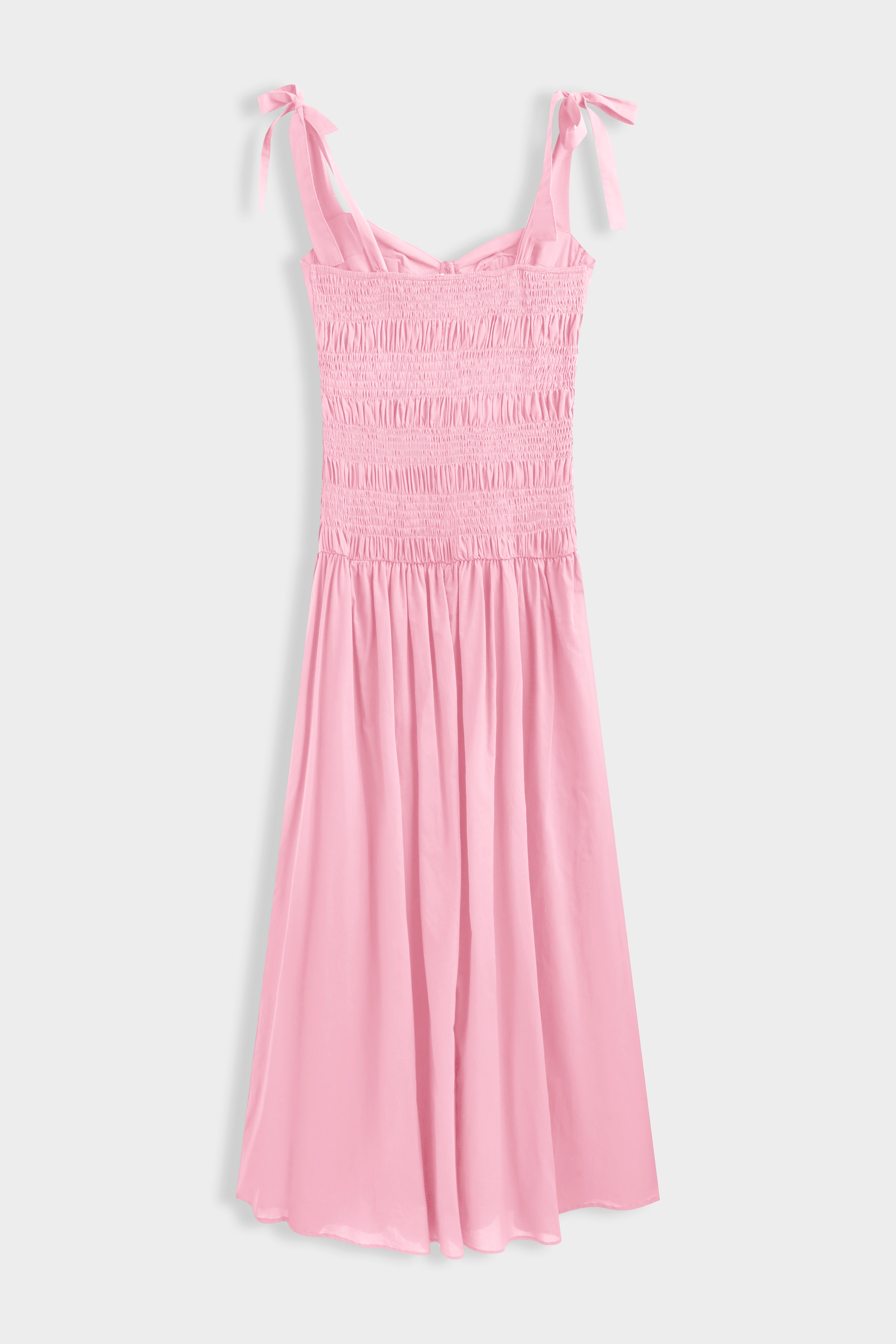 Pink Shirred Midi Dress