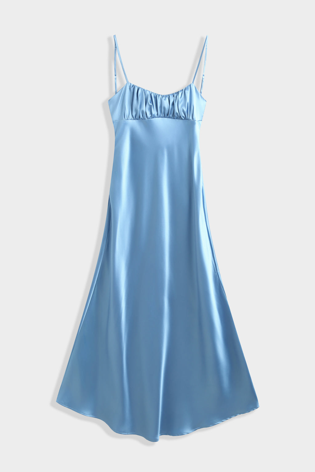 Blue Ruched Slip Dress