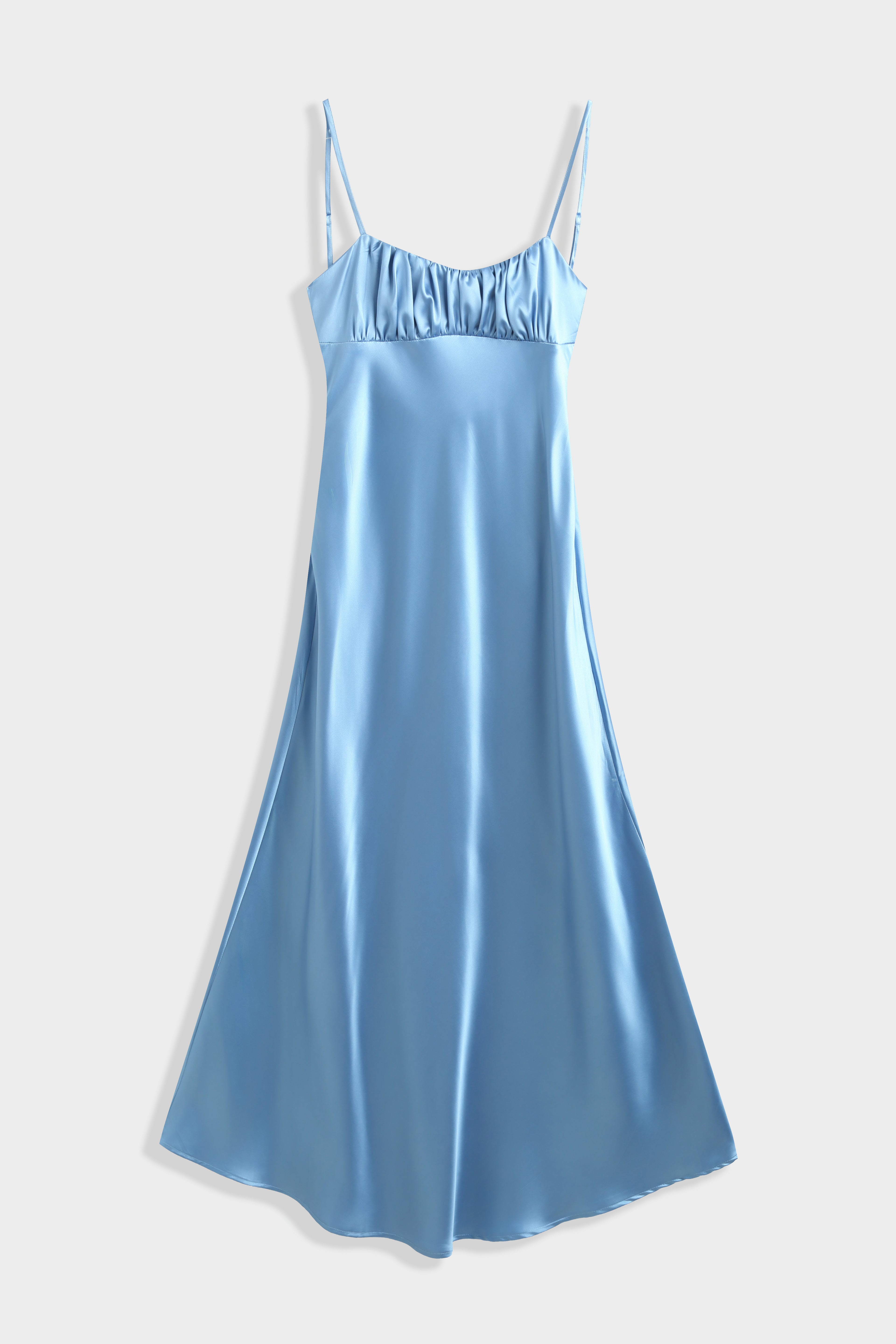 Blue Ruched Slip Dress