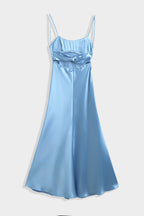 Blue Ruched Slip Dress