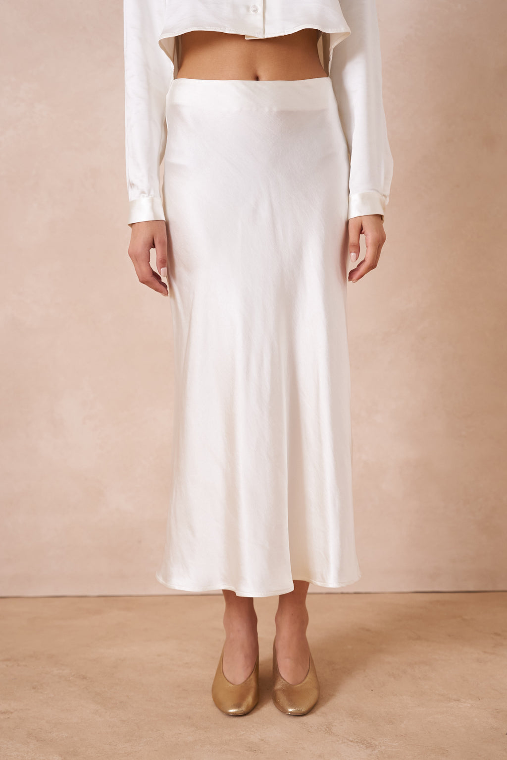 Off White Midi Slip Skirt