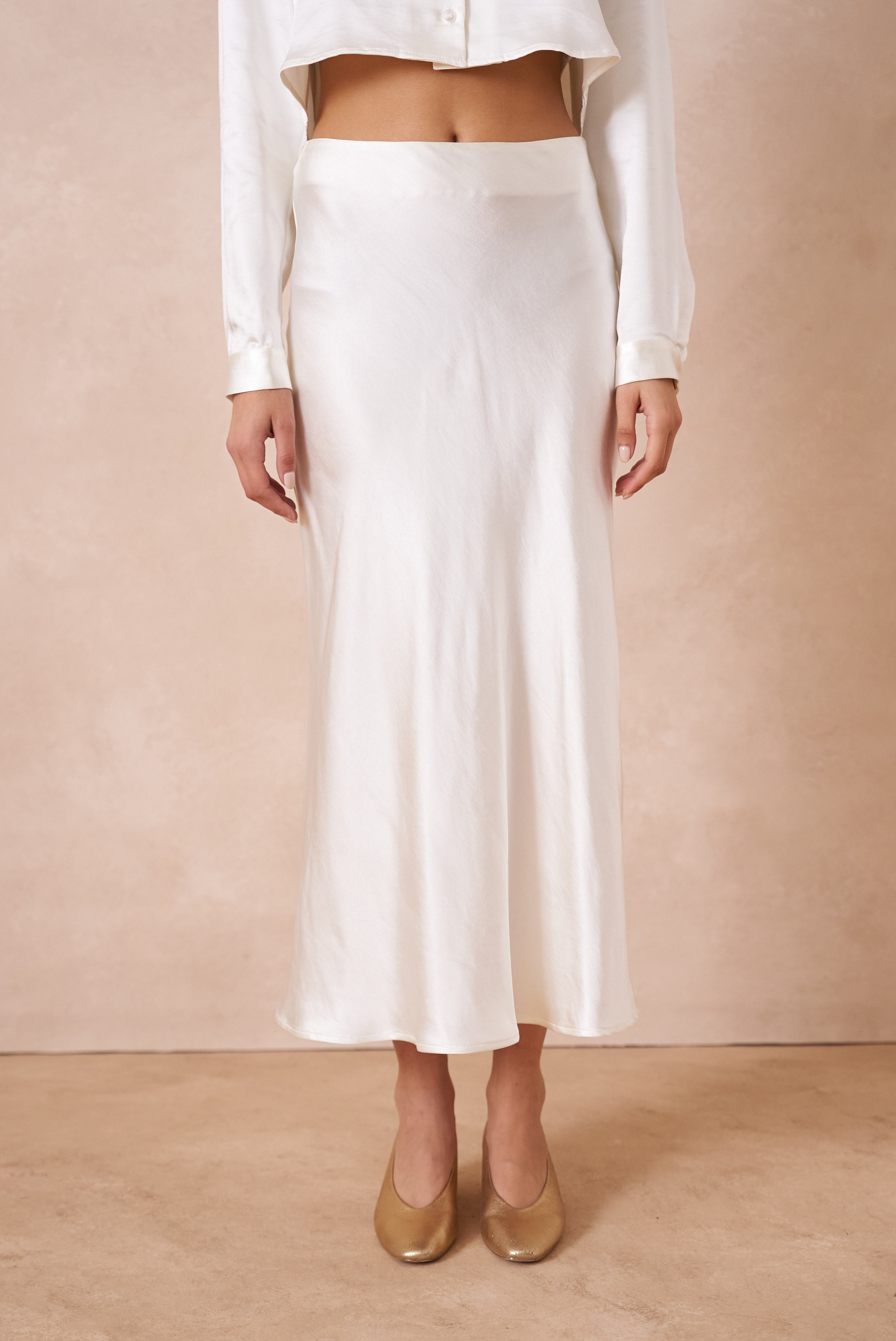 Off White Midi Slip Skirt