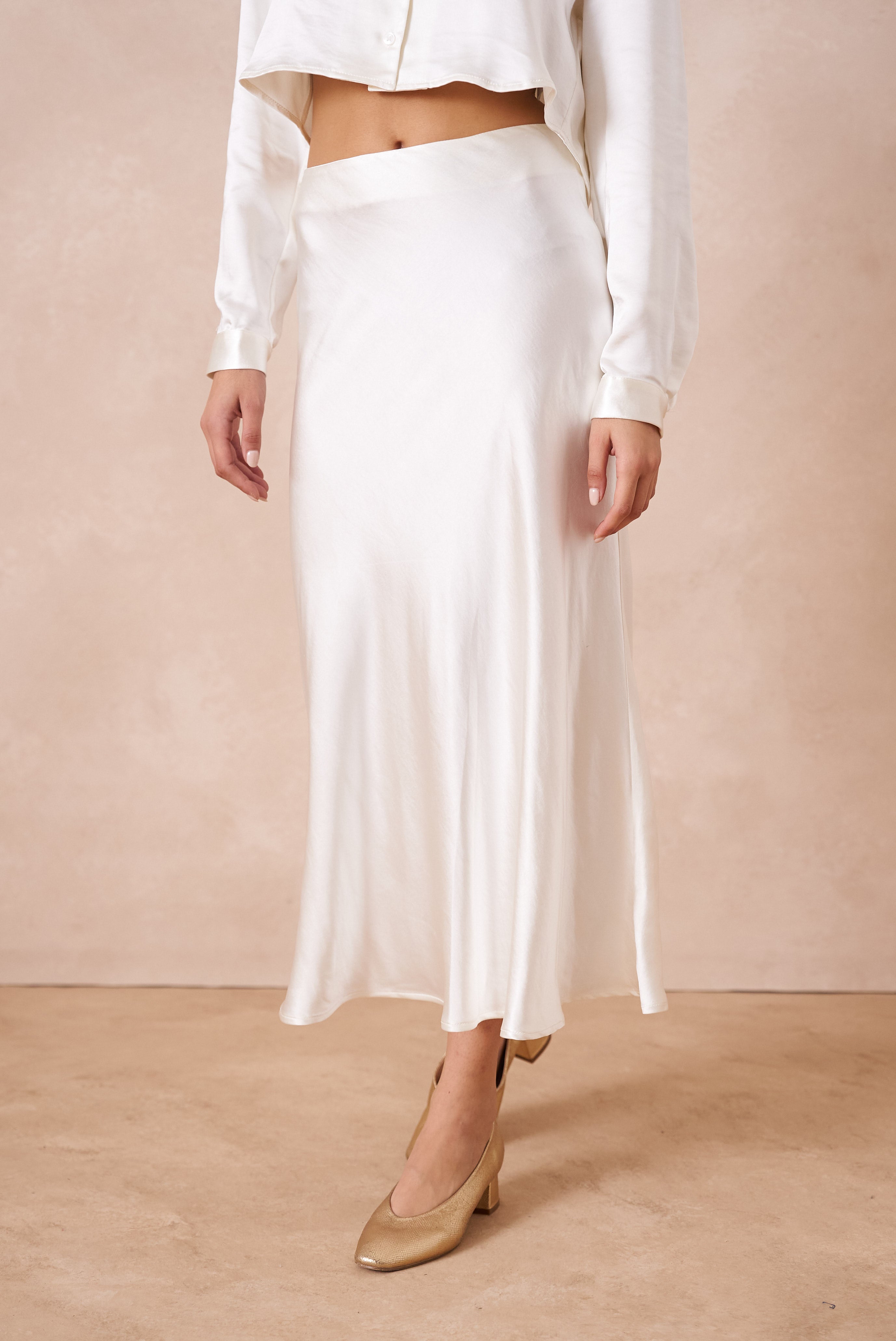 Off White Midi Slip Skirt