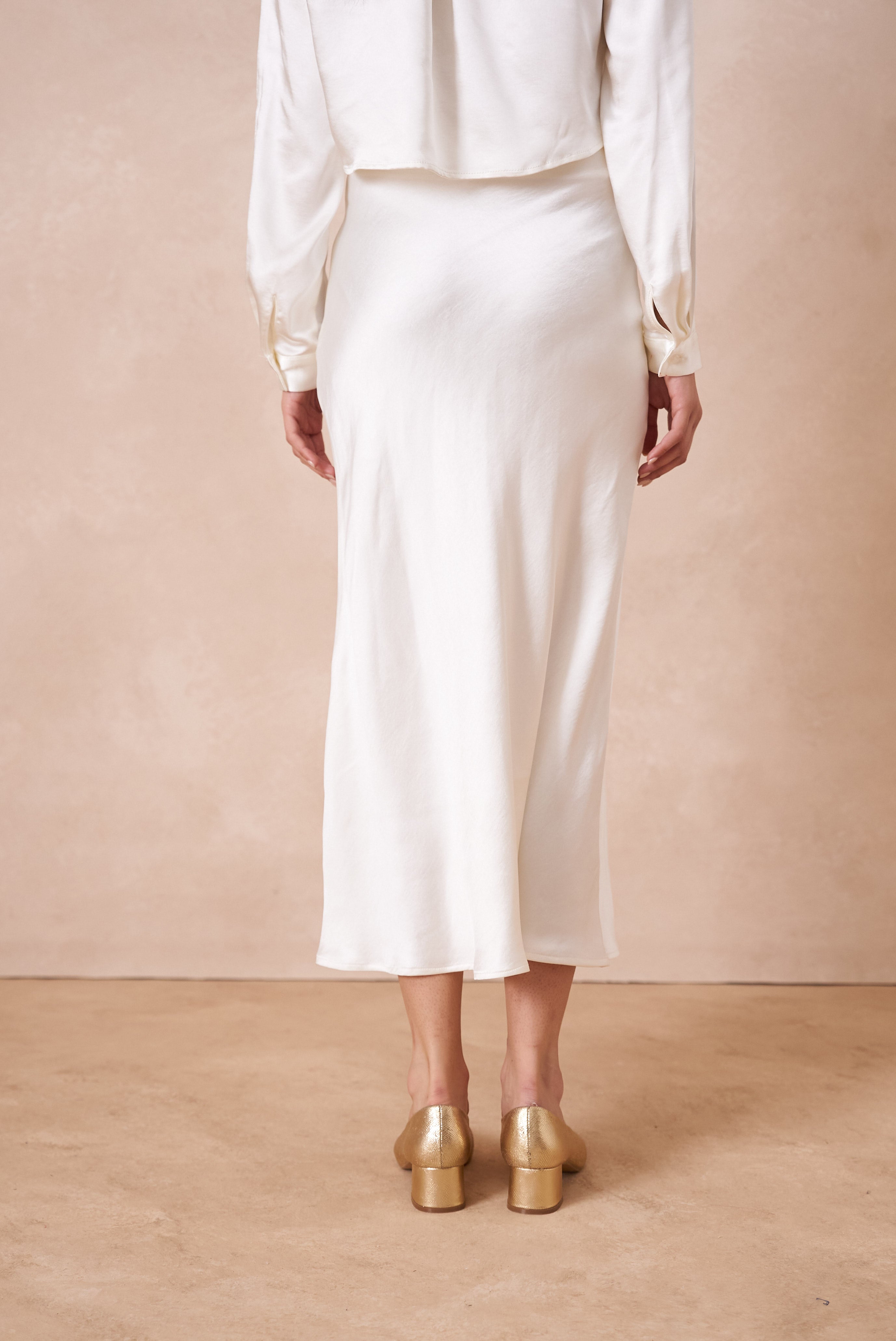 Off White Midi Slip Skirt