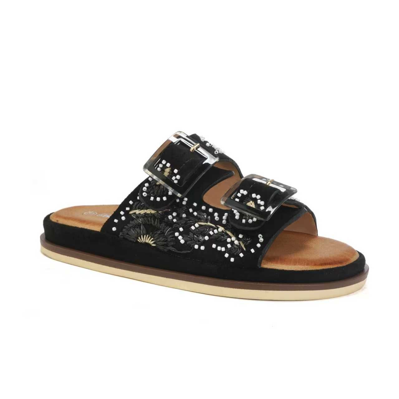 Black Beaded Slides