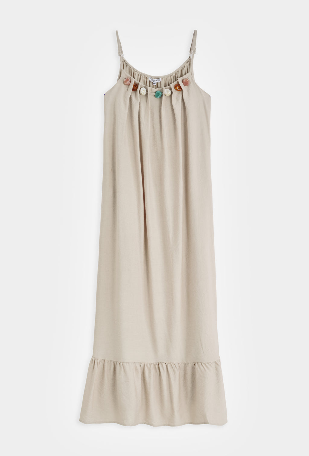 Beige Beaded Maxi Dress