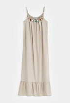 Beige Beaded Maxi Dress
