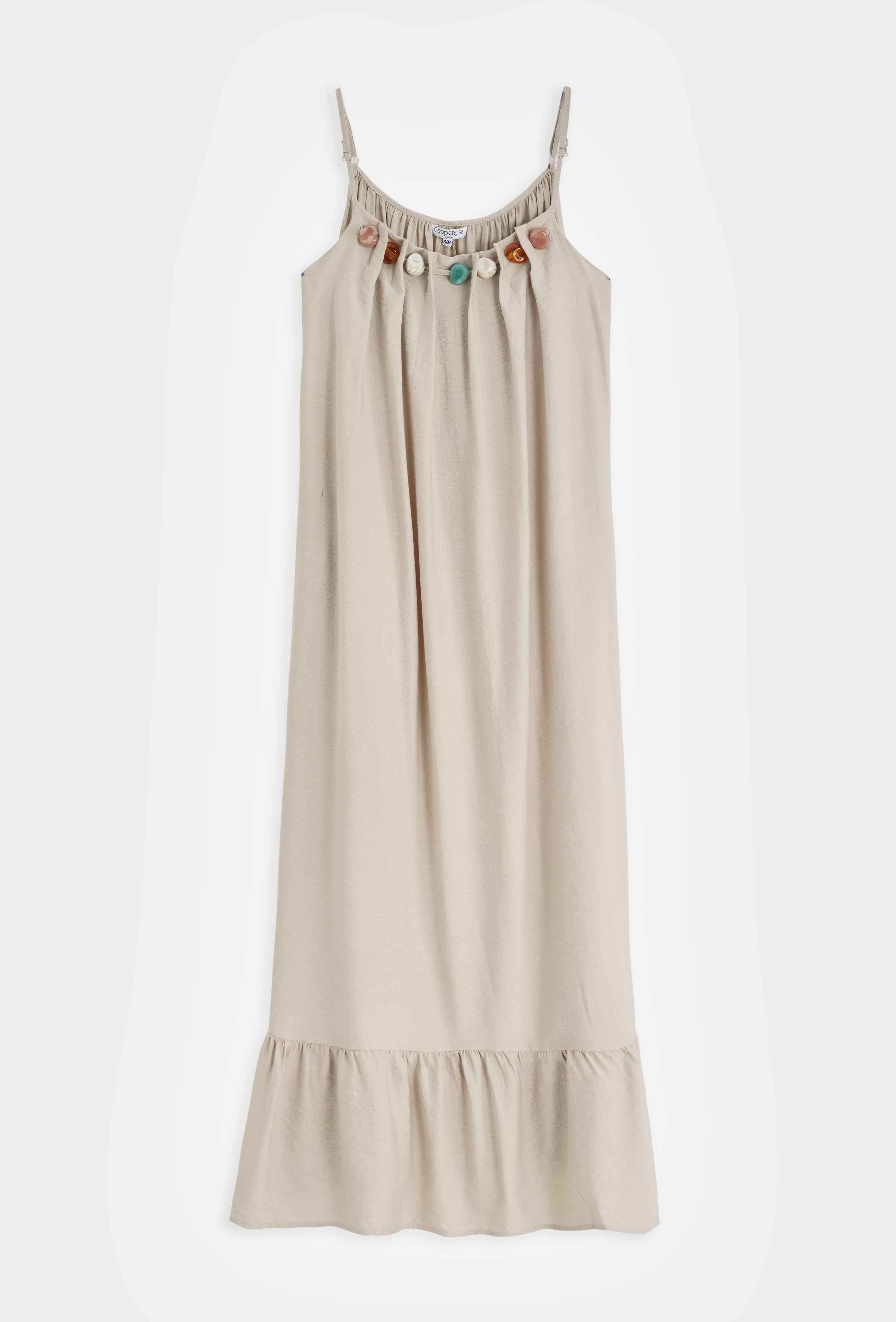 Beige Beaded Maxi Dress