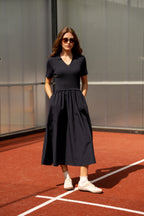 Navy Cap Sleeve Taffeta Dress