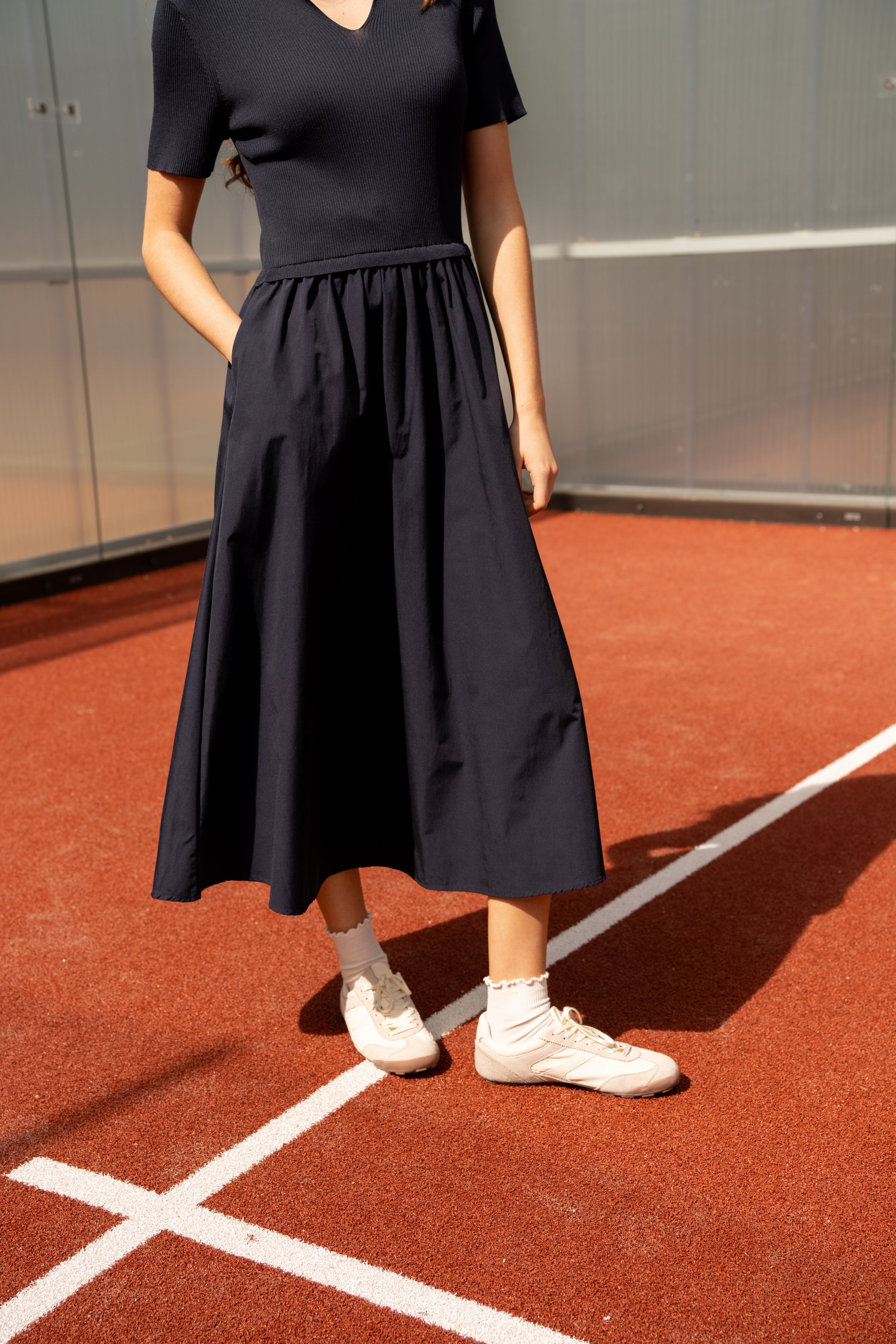 Navy Cap Sleeve Taffeta Dress