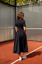 Navy Cap Sleeve Taffeta Dress