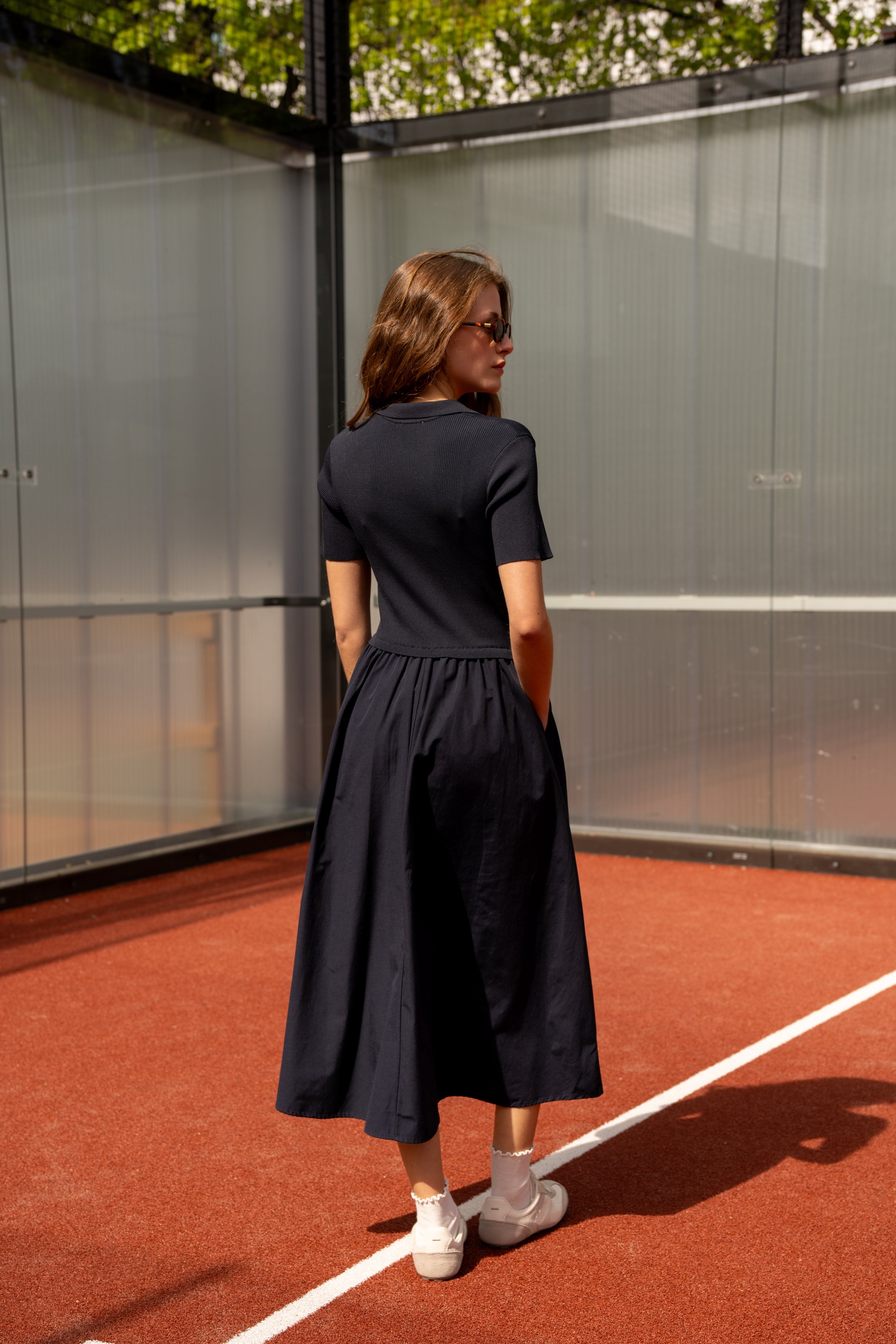Navy Cap Sleeve Taffeta Dress