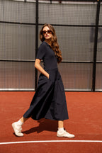 Navy Cap Sleeve Taffeta Dress