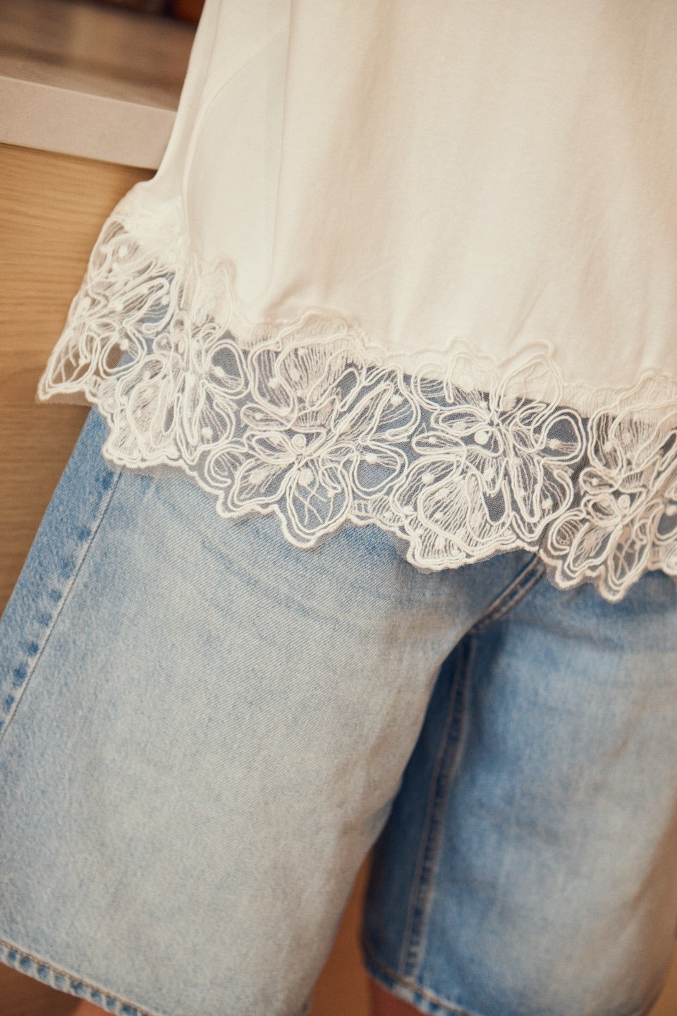 White Lace Trim Tee