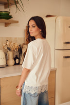 White Lace Trim Tee
