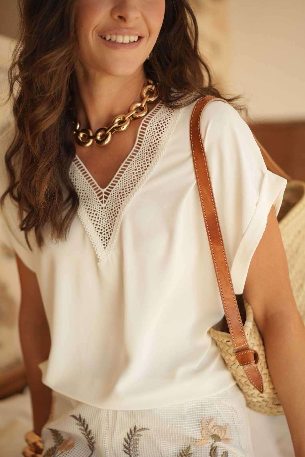 White Elise V Neck Top