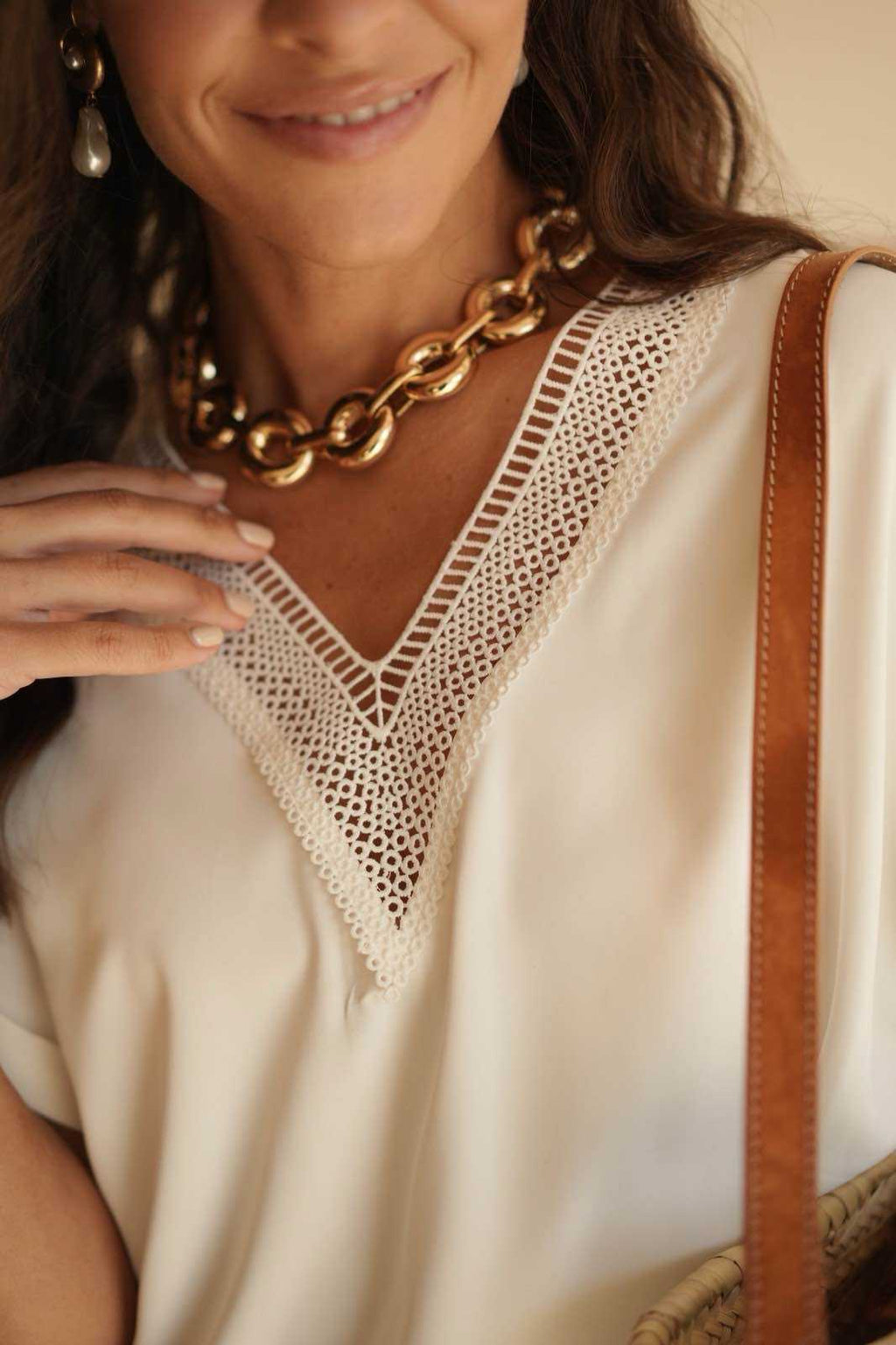 White Elise V Neck Top