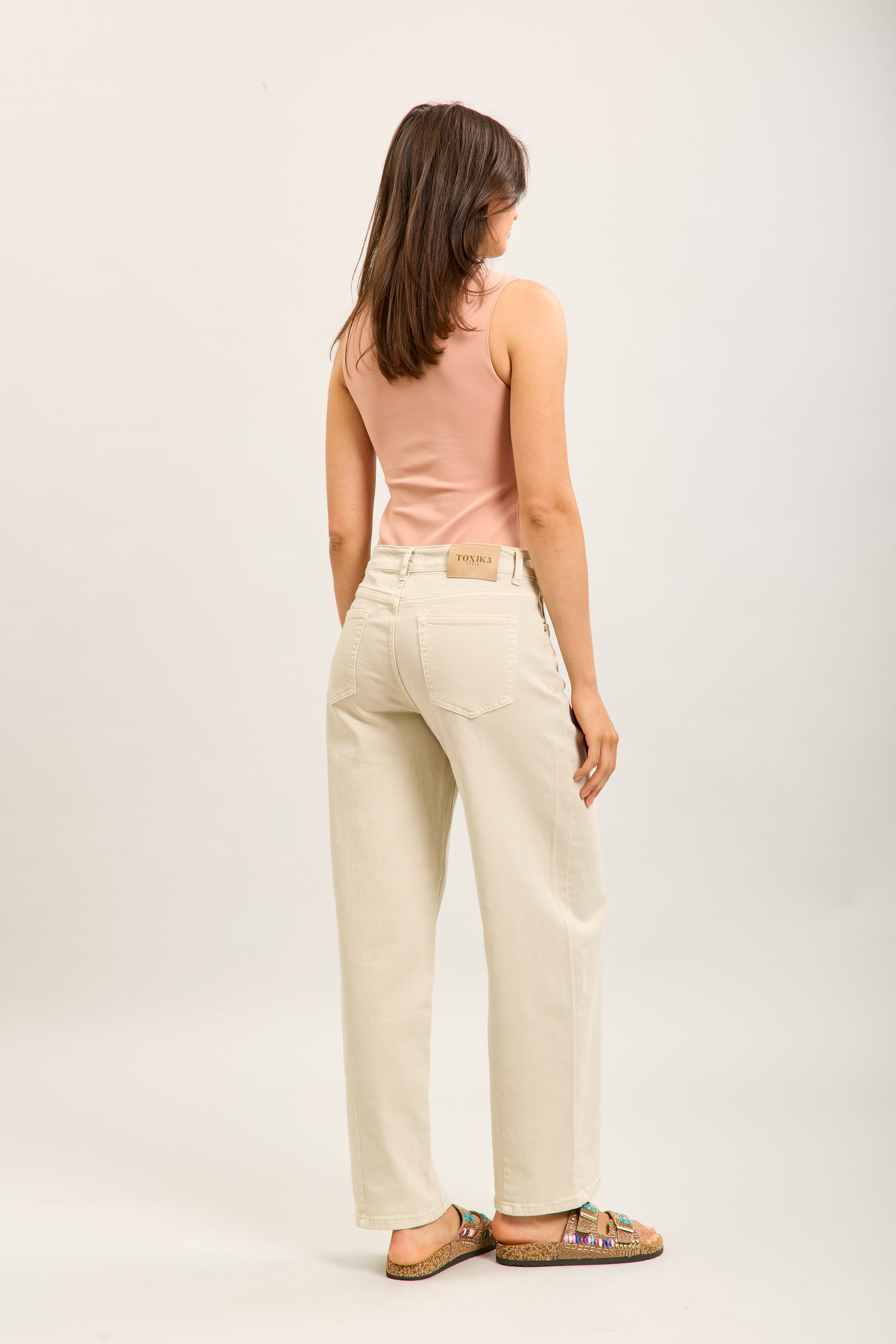 Beige Barrel Leg Jeans