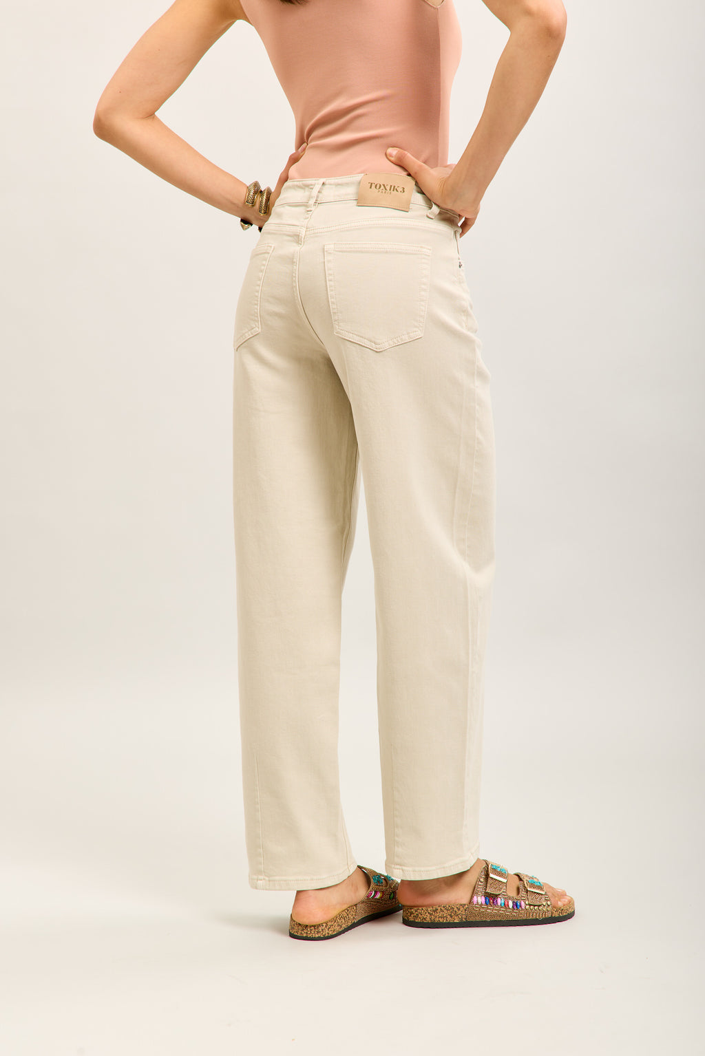 Beige Barrel Leg Jeans