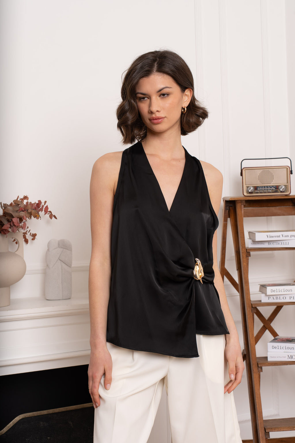 Black Valentina Buckle Top