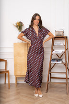 Brown & Blue Polka Dot Ava Maxi Dress