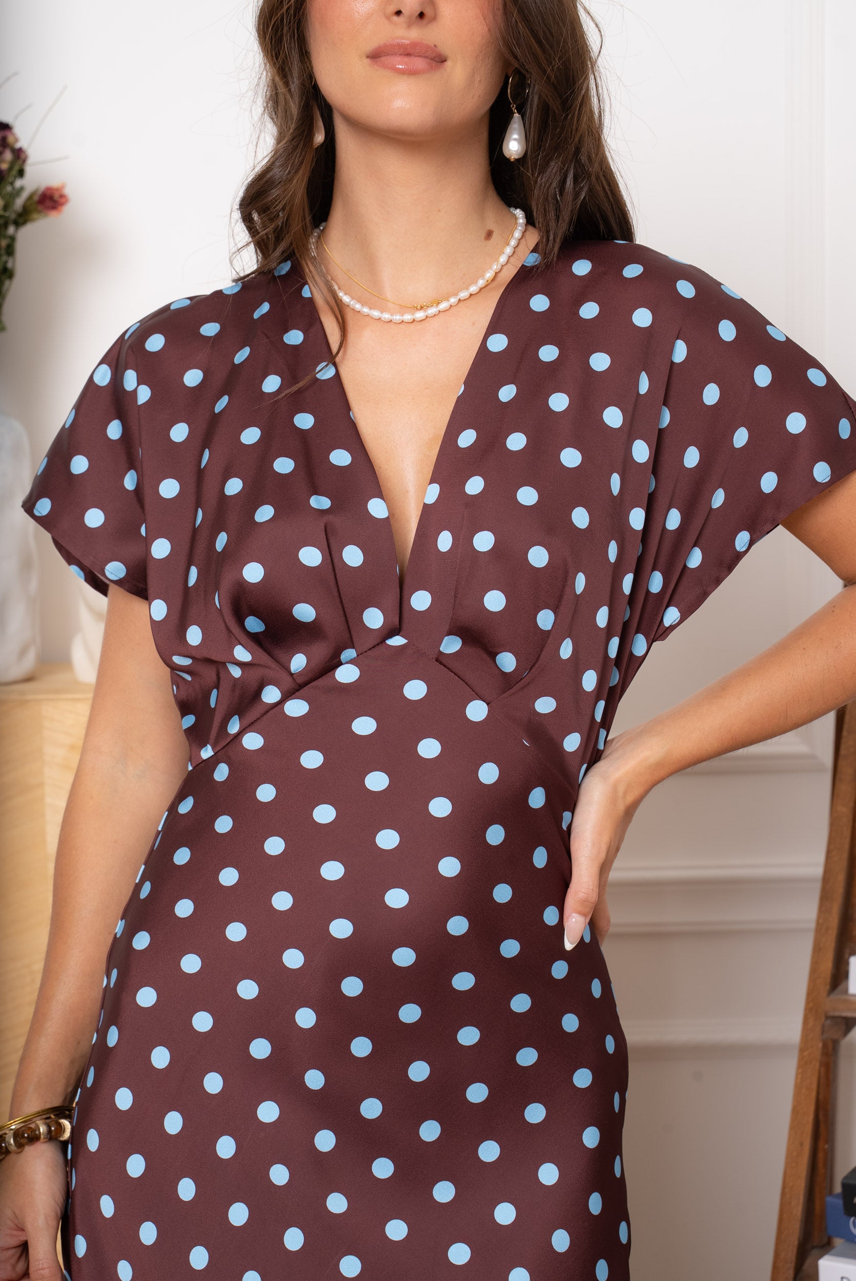 Brown & Blue Polka Dot Ava Maxi Dress