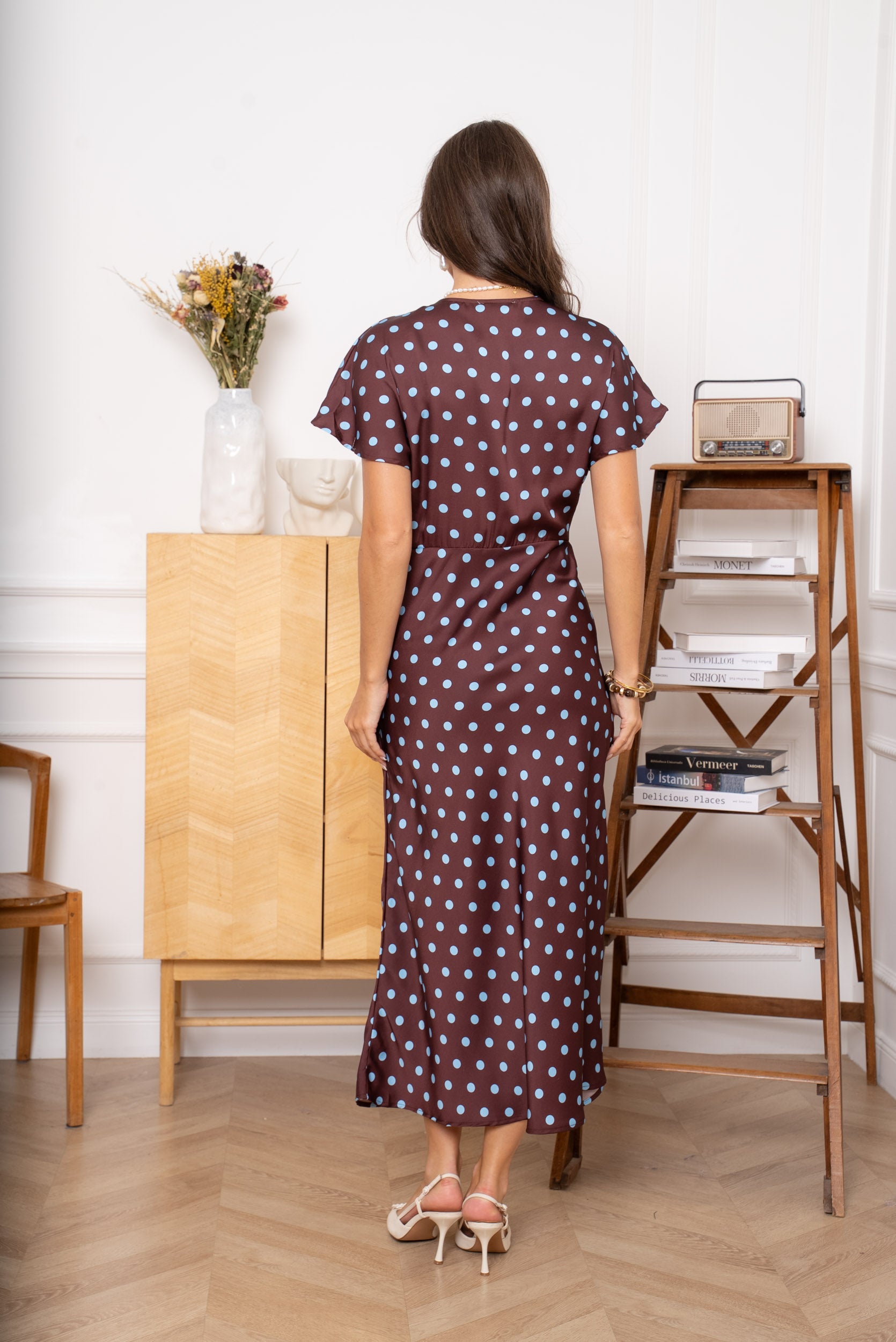 Brown & Blue Polka Dot Ava Maxi Dress