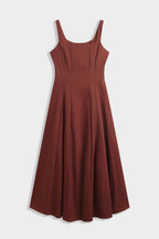 Rust Square Neck Flared Dress