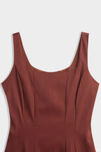 Rust Square Neck Flared Dress