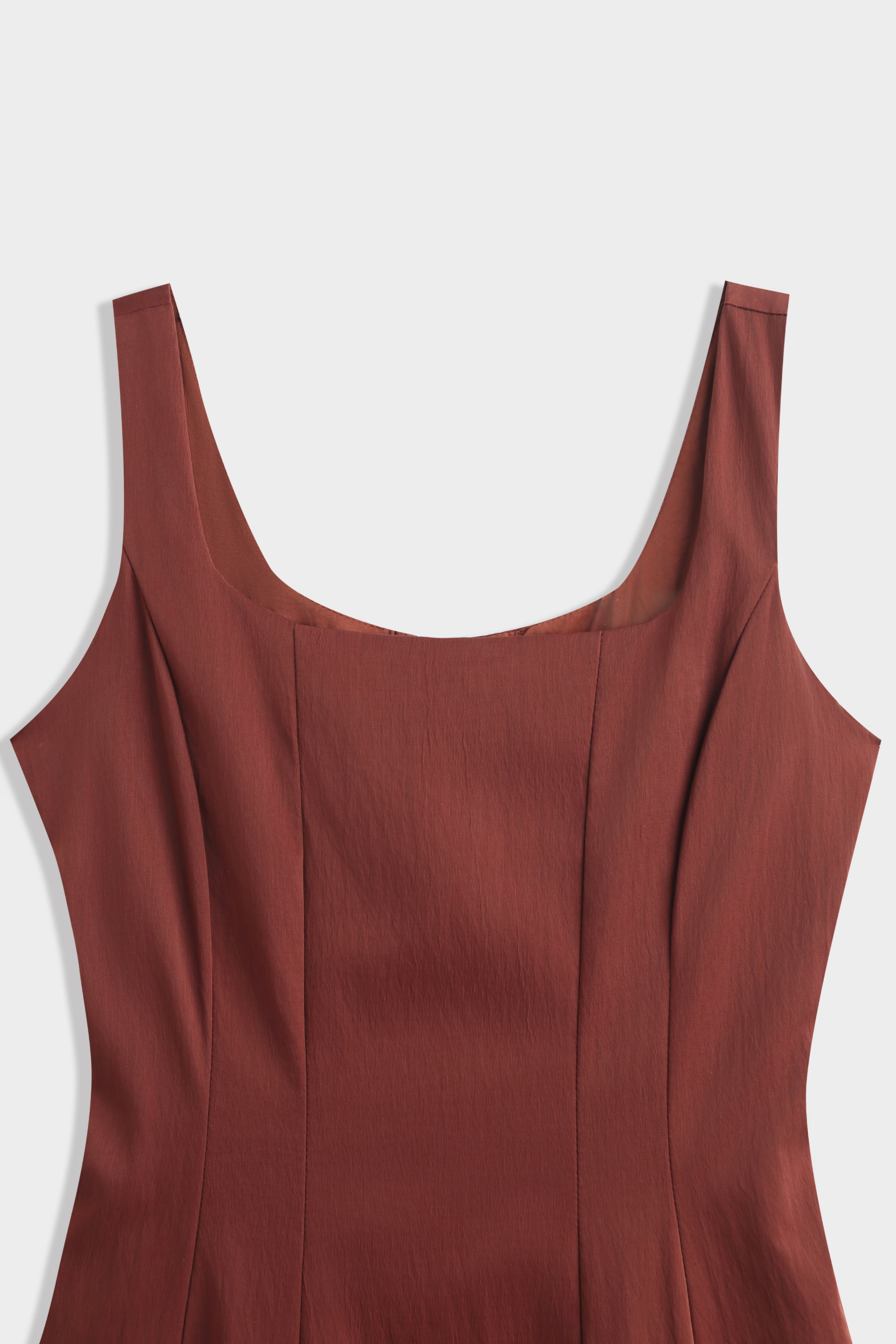 Rust Square Neck Flared Dress