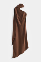 Brown Amara One Shoulder Drape Dress