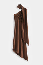 Brown Amara One Shoulder Drape Dress