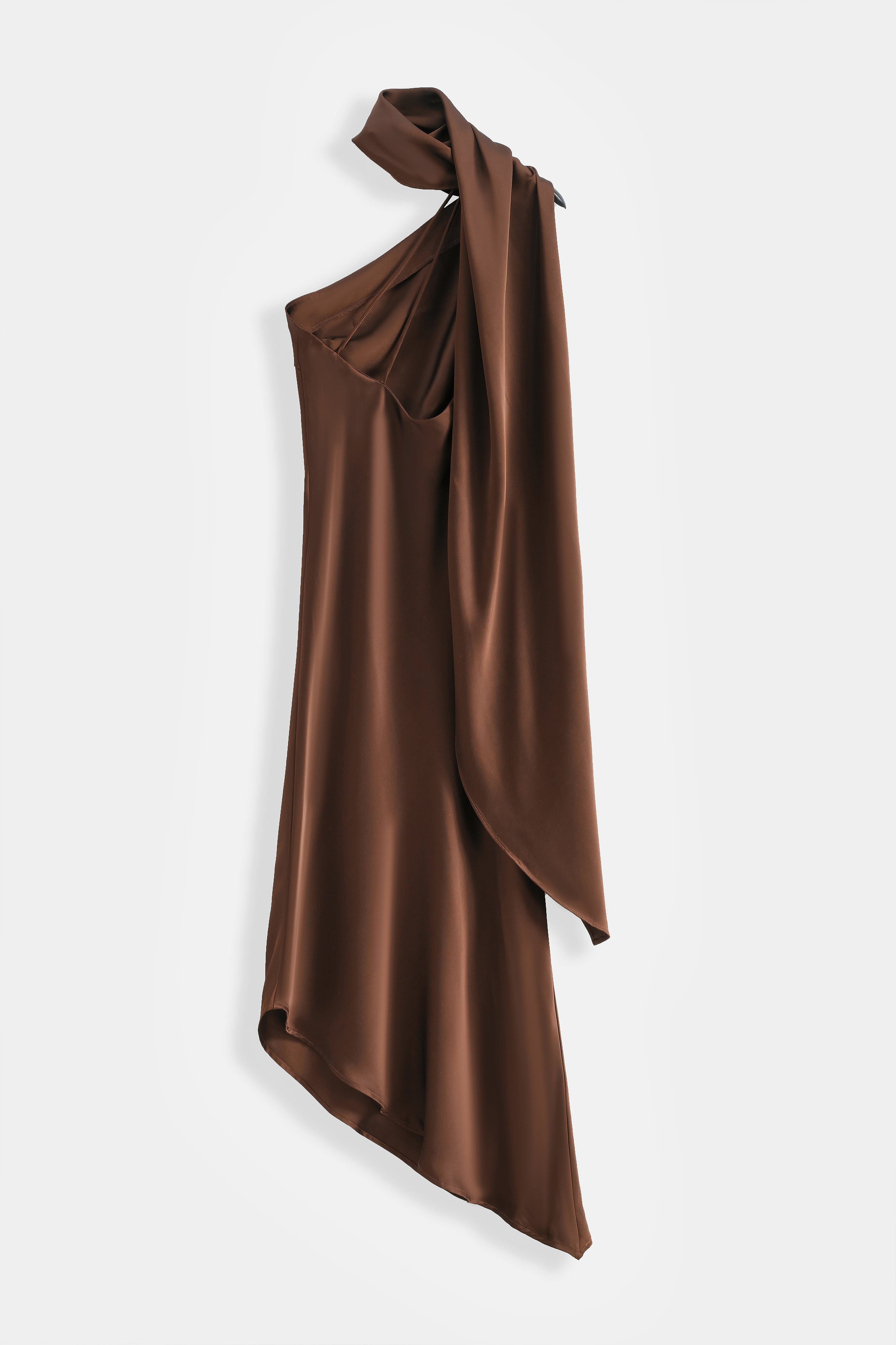 Brown Amara One Shoulder Drape Dress
