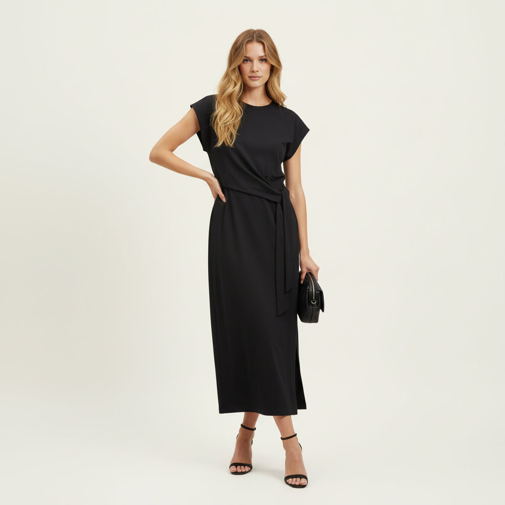 Sophia Black Tie Waist Dress