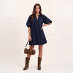 Isla Navy Puff Sleeve Dress