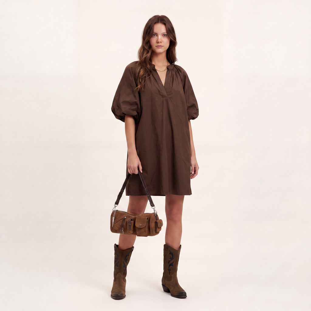 Isla Brown Puff Sleeve Dress