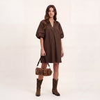 Isla Brown Puff Sleeve Dress