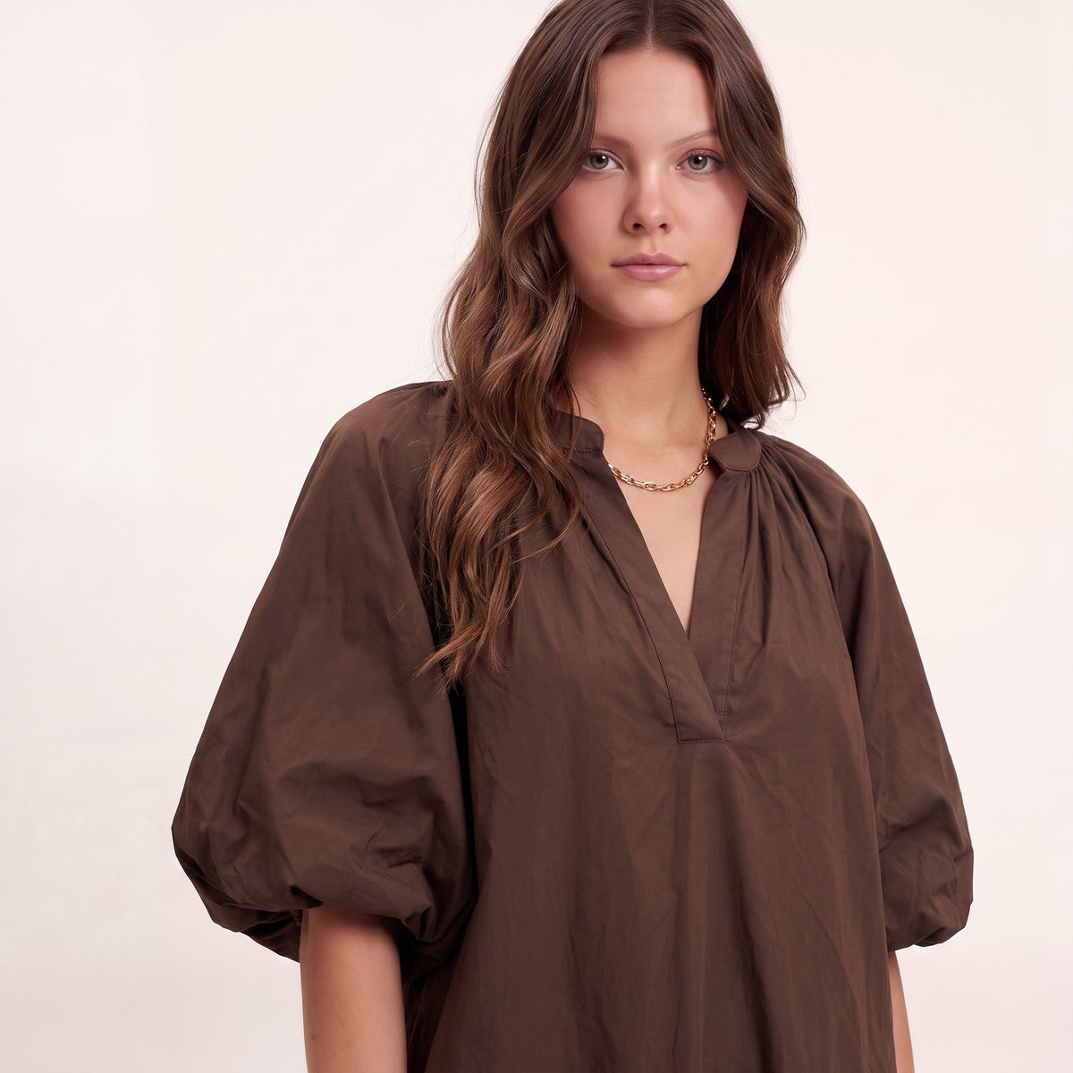 Isla Brown Puff Sleeve Dress
