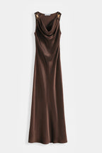 Brown Selena Satin Maxi Dress
