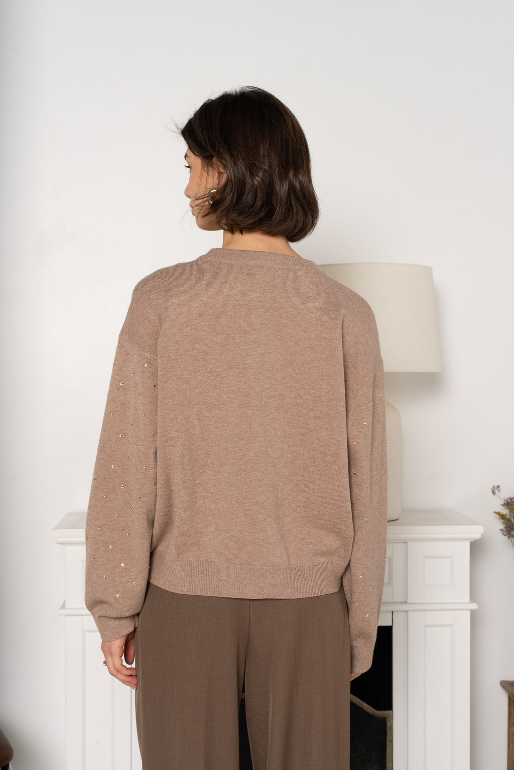Taupe Embellished Knit Sweater