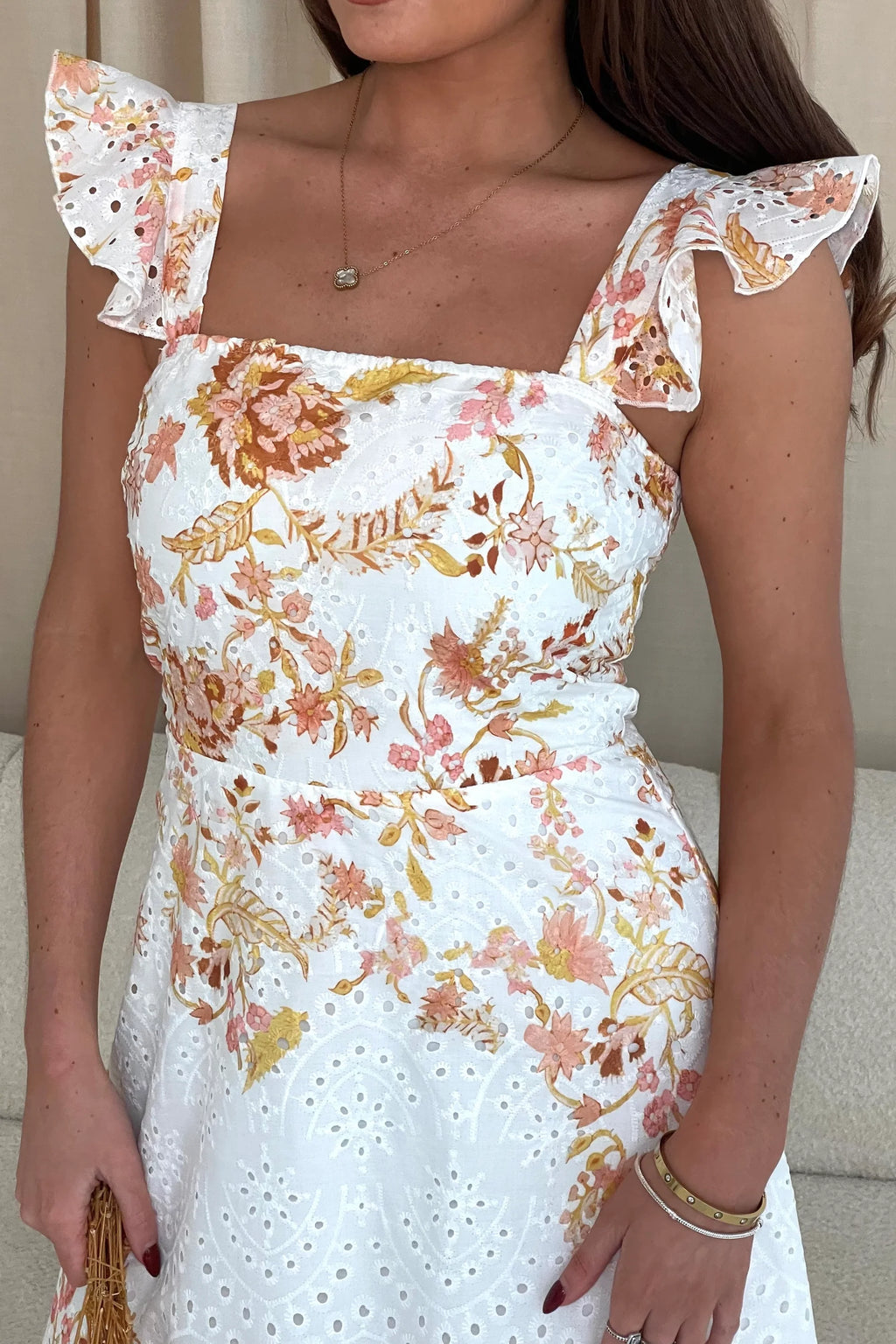 White Orla Broderie Printed Dress