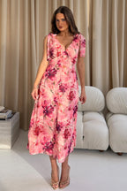 Beverly Pink Floral Midi Dress
