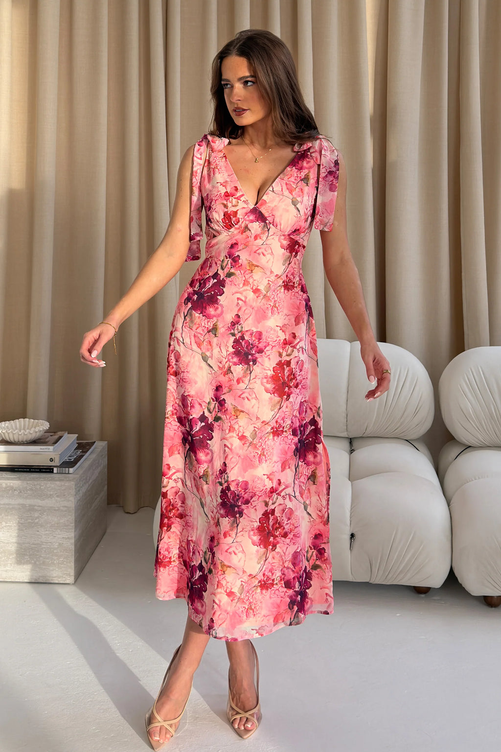 Beverly Pink Floral Midi Dress