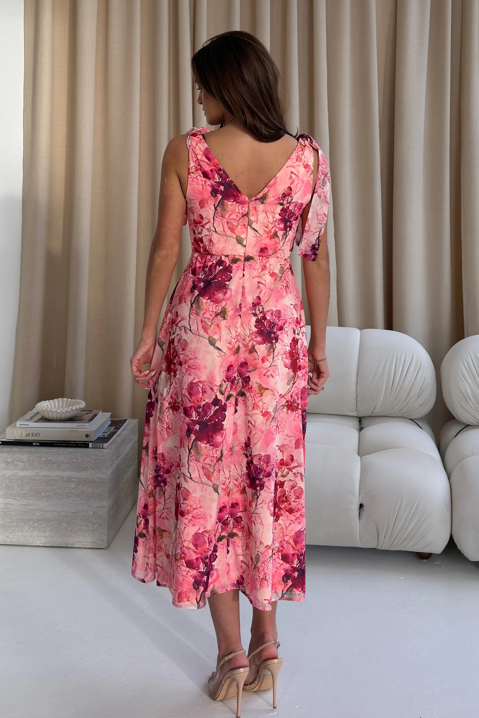 Beverly Pink Floral Midi Dress